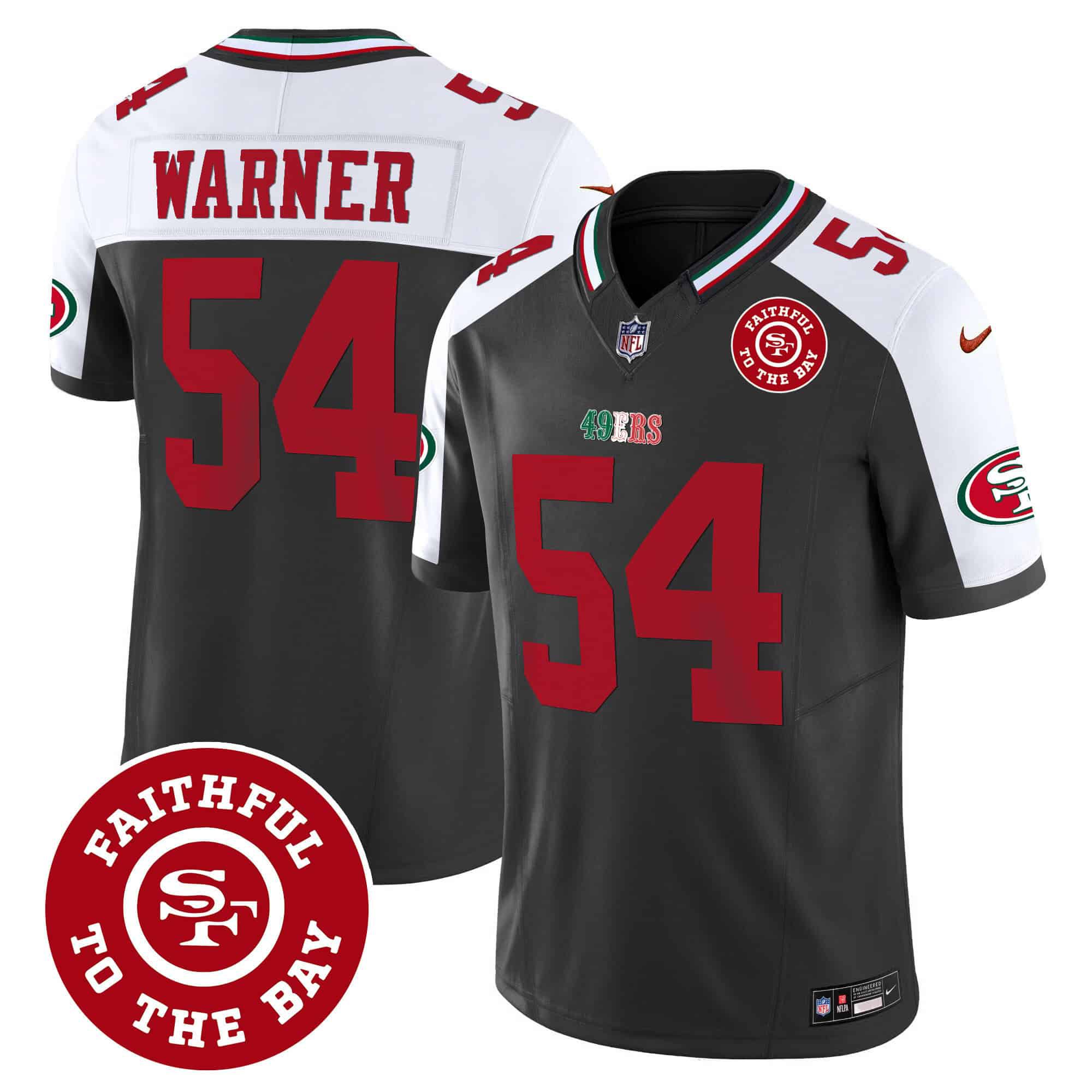 Men San Francisco 49ers 54 Warner Black 2024 Nike Mexico Faithful To The Bay Patch Vapor NFL Jersey style 1